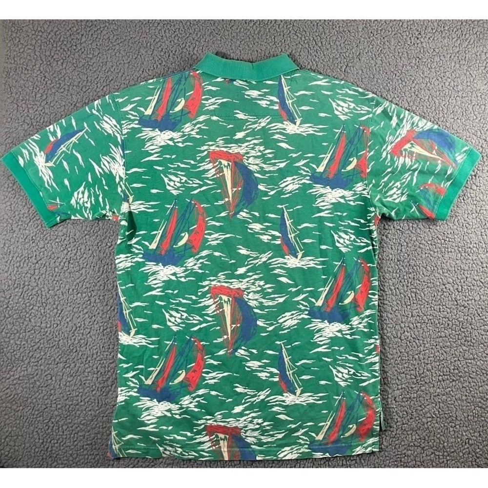 Pendleton Mens Large Green Sailboat Nautical Print Cotton Pique Polo Shirt L - Picture 3 of 9